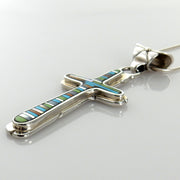 One of a Kind Sterling Silver Multi-stone Mosaic Inlay Cross Pendant