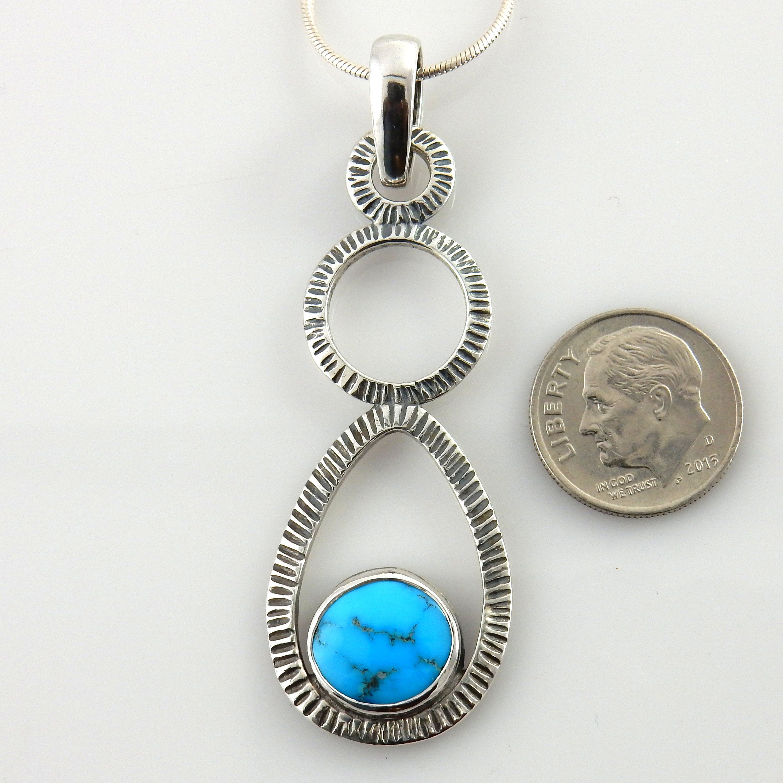 Textured Sterling Silver Blue Turquoise Pendant, Handmade Silver Turquoise Drop Pendant, Unique Sterling Blue Turquoise Pendant, Stylish