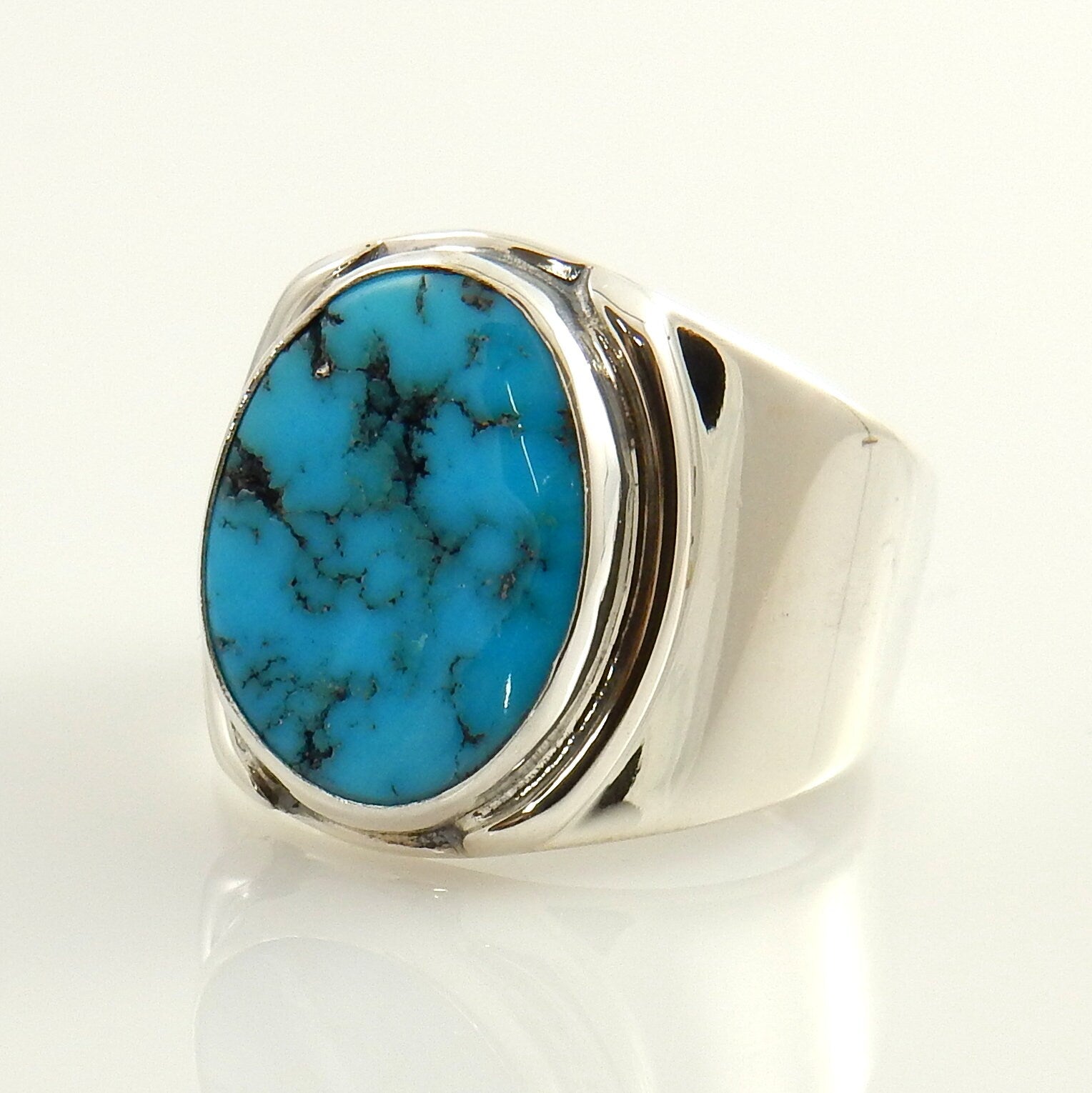 Modern Handmade Valley Blue Turquoise Silver Ring, Sharp Sterling Silver Blue Turquoise Ring, Unique Sterling Turquoise Ring size 8.25