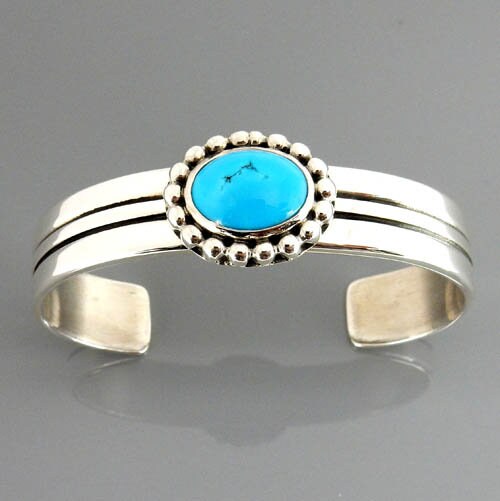 Beautiful handcrafted sleeping beauty turquoise sterling silver cuff bracelet