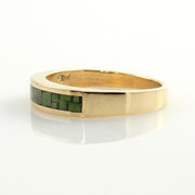 Handcrafted 14kt yellow gold green turquoise mosaic inlay ring size 7.75,