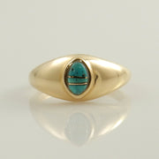 Simple 14kt yellow gold blue turquoise inlay ring size 6.5, desantis jewelry designer yellow gold turquoise inlay ring