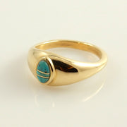 Simple 14kt yellow gold blue turquoise inlay ring size 6.5, desantis jewelry designer yellow gold turquoise inlay ring