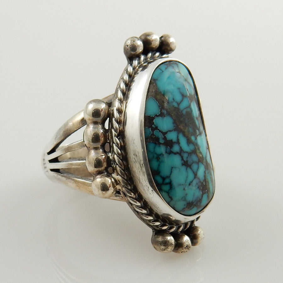 Southwestern Handmade Blue Spiderweb Turquoise Sterling Silver Ring, Unique Handmade Blue Turquoise Ring, Turquoise Unique Ring Size 8.5