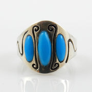 Genuine Blue Sleeping Beauty Turquoise .925 Sterling Silver Ring, Unique Sterling Silver Inlay Blue Sleeping Beauty Turquoise Ring Size 7.25