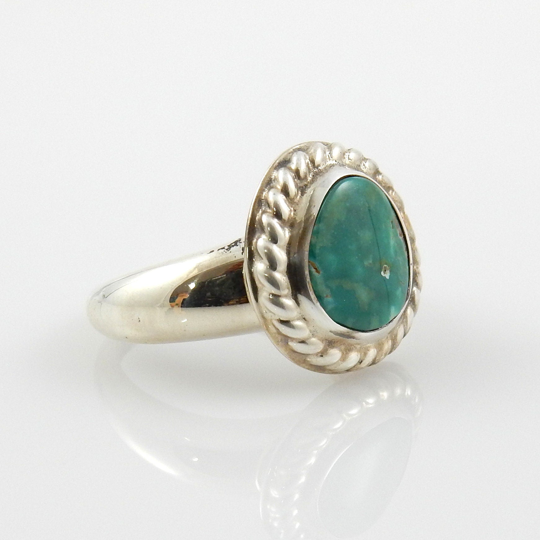 Handmade Sterling Silver Royston Turquoise Ring, Unique Sterling Handcrafted Turquoise Ring, Southwestern Silver Turquoise Ring Size 8