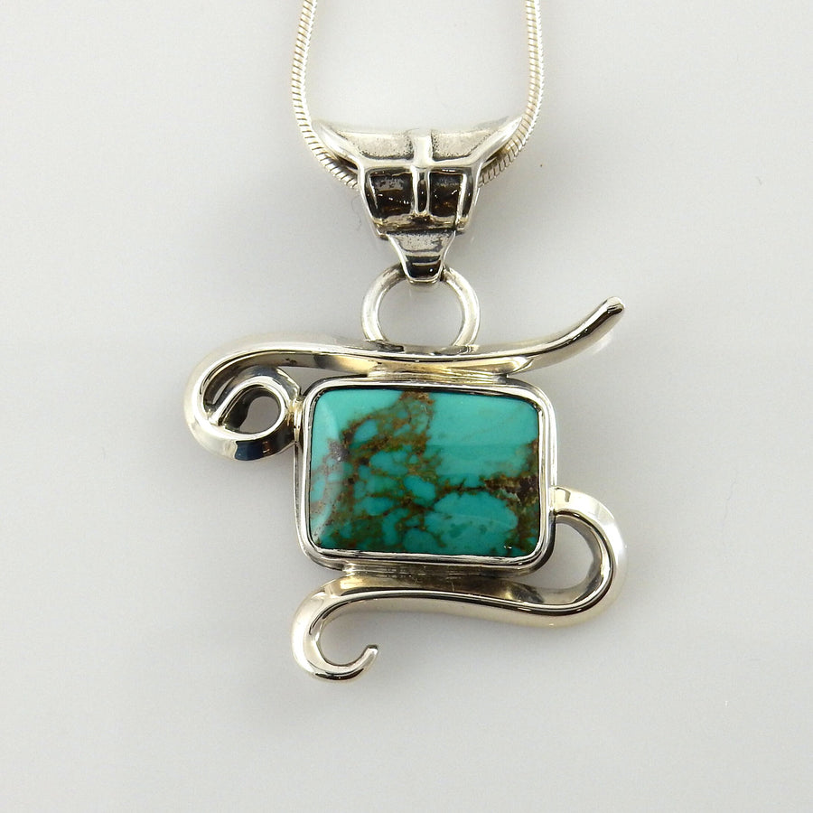 Sterling Silver Spiderweb Turquoise Drop Pendant