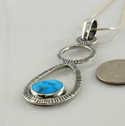 Textured Sterling Silver Blue Turquoise Pendant, Handmade Silver Turquoise Drop Pendant, Unique Sterling Blue Turquoise Pendant, Stylish