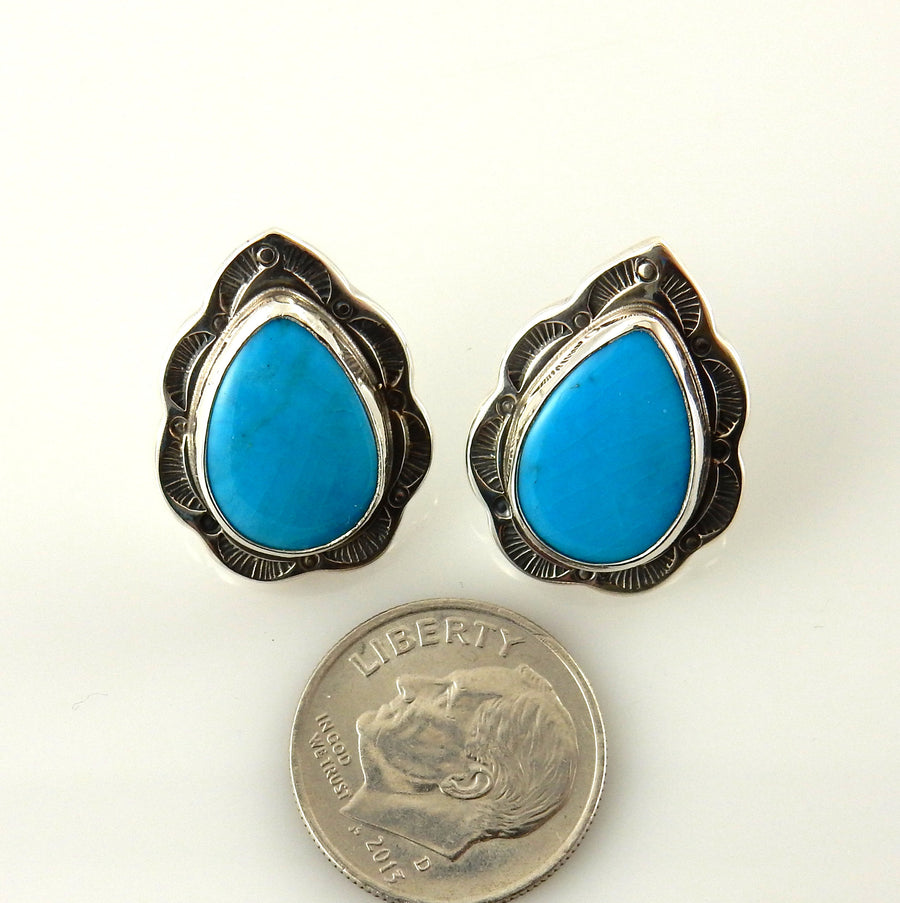 Sterling Silver Sleeping Beauty Turquoise Teardrop Post Earrings