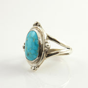 Southwestern Style blue turquoise ring, boho .925 sterling ring, turquoise ring, Handmade Unique Sterling Silver #8 Turquoise Ring Size 7.75