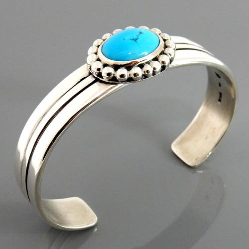 Beautiful handcrafted sleeping beauty turquoise sterling silver cuff bracelet