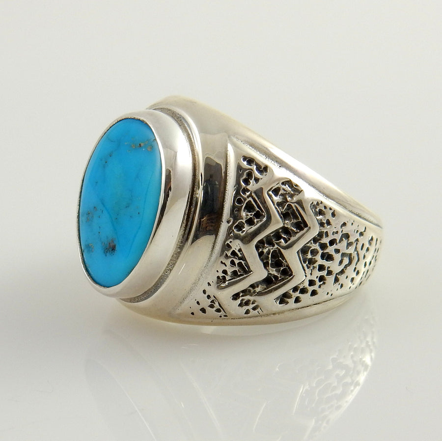 Southwestern Handcrafted Sterling Blue Sleeping Beauty Turquoise Ring, Blue Turquoise Handcrafted Ring, Sterling Turquoise Ring Size 9