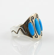 Genuine Blue Sleeping Beauty Turquoise .925 Sterling Silver Ring, Unique Sterling Silver Inlay Blue Sleeping Beauty Turquoise Ring Size 7.25