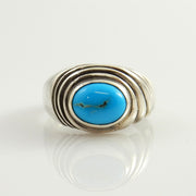 Handcrafted Unique Sterling Silver Blue Turquoise Ring, Nice Unique Southwestern Sterling Turquoise Ring, Silver Turquoise Ring Size 8.5