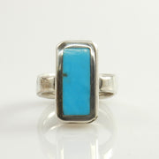 Genuine natural blue turquoise inlaid ring, southwestern silver ring, Unique Sterling Silver Blue Turquoise Inlay designer ring size 5