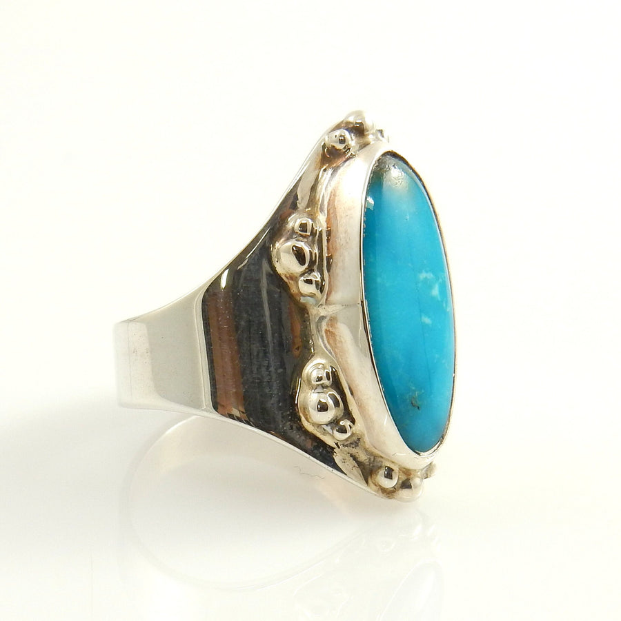 Handmade Sterling Silver Blue Turquoise Adjustable Ring, Turquoise Silver Ring, Adjustable Sterling Turquoise Handmade Ring Size 8.5