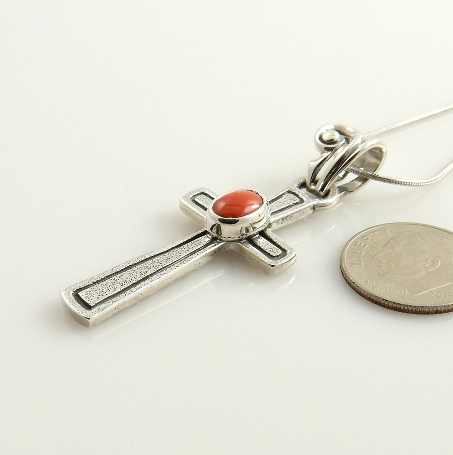 Silver red coral cross pendant/red coral silver cross pendant/silver cross pendant/unique silver red coral cross pendant/red coral pendant