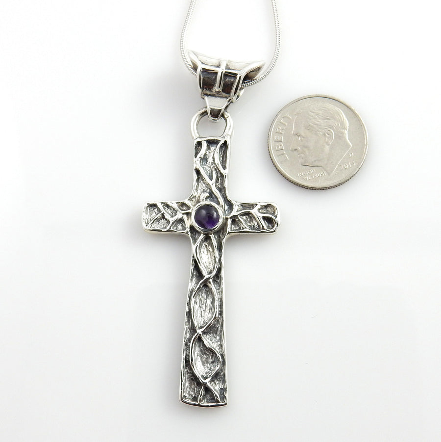 Silver amethyst cross pendant/amethyst silver cross pendant/silver cross pendant/unique silver amethyst cross pendant/amethyst drop pendant