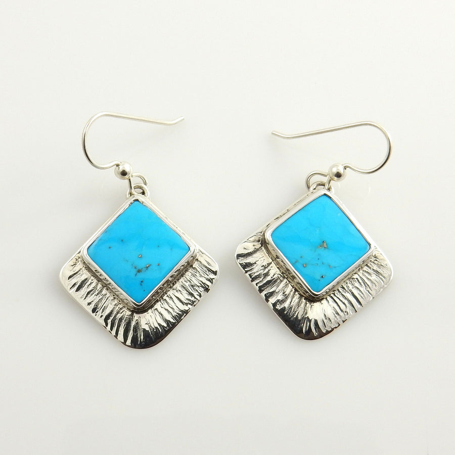 Sterling Silver Blue Turquoise Textured Dangle Earrings