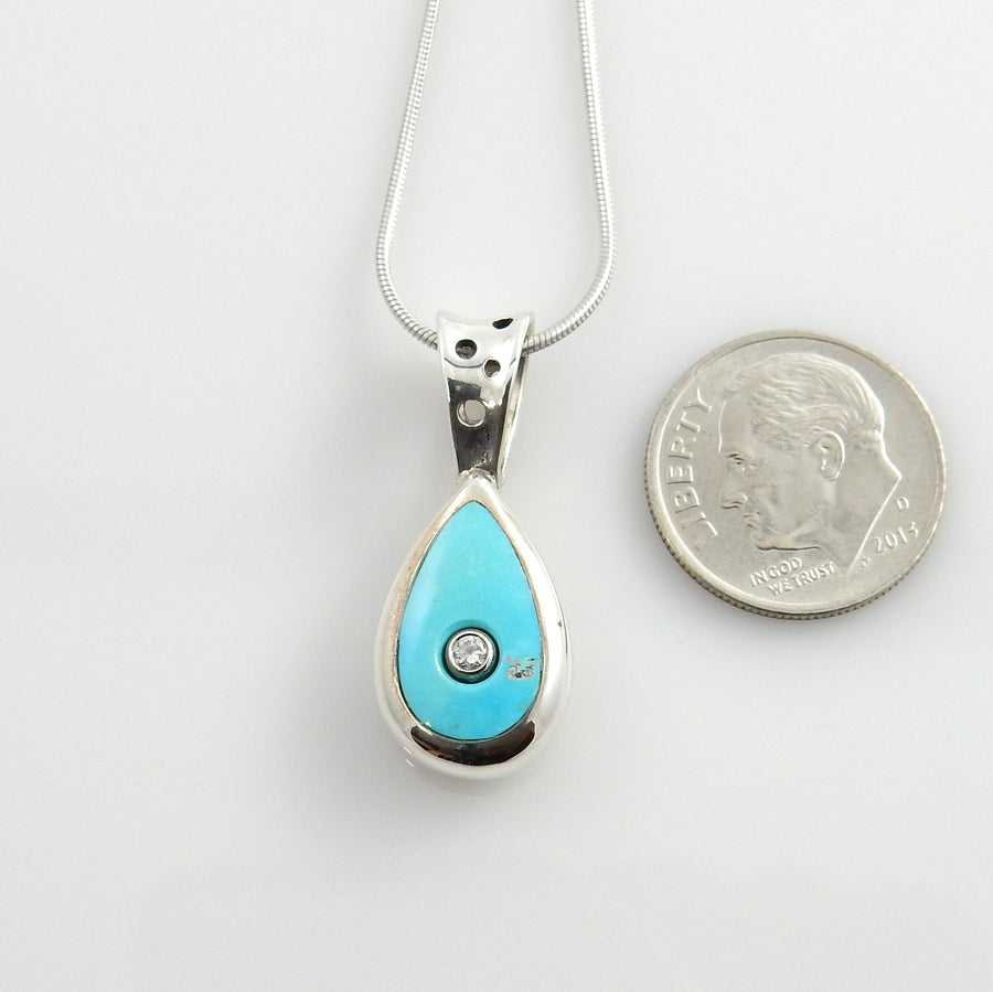 Sterling Silver Blue Turquoise CZ Inlay Pendant