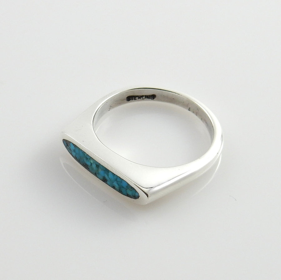 Unique Sterling Silver Blue Turquoise Chip Inlay ring, Silver Blue Turquoise Chip Inlay Ring, Sterling Blue Turquoise Inlay Ring size 9