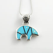 Sterling Silver Blue Turquoise Onyx Bear Pendant