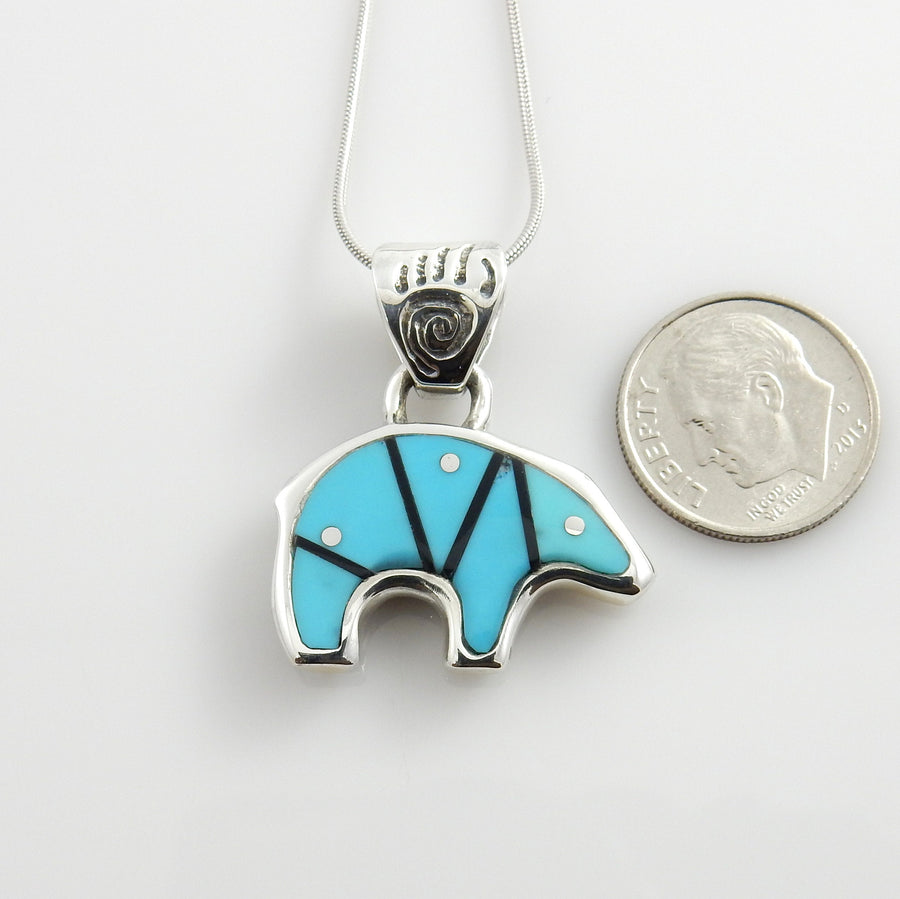 Sterling Silver Blue Turquoise Onyx Bear Pendant