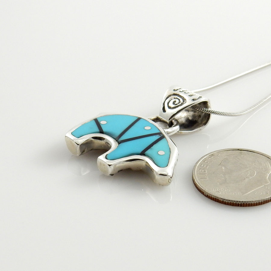 Sterling Silver Blue Turquoise Onyx Bear Pendant