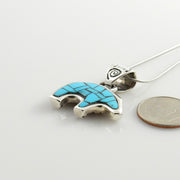 Sterling Silver Blue Turquoise Mosaic Inlay Bear Pendant