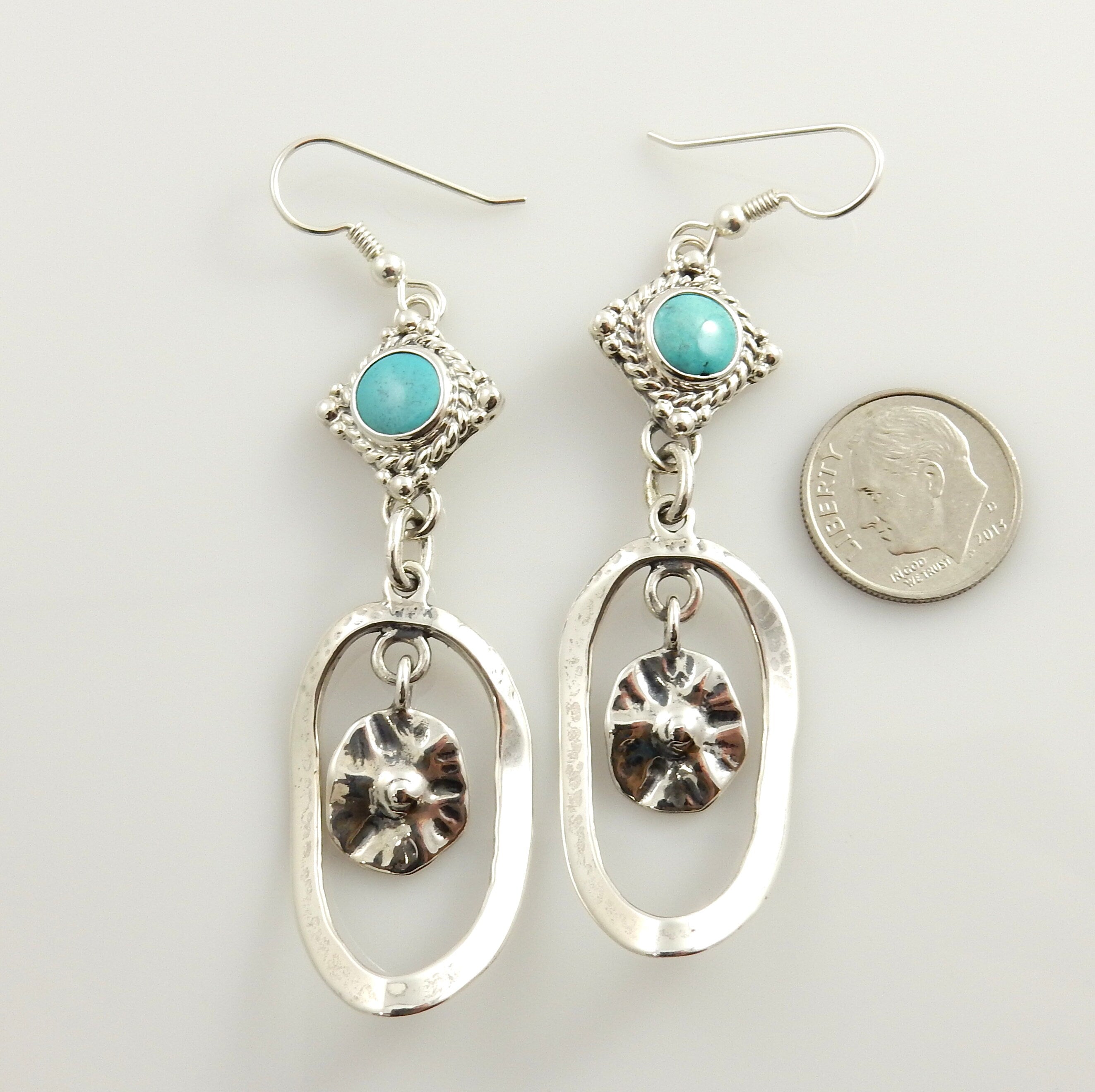 Sterling Silver Blue Turquoise Dangle Earrings