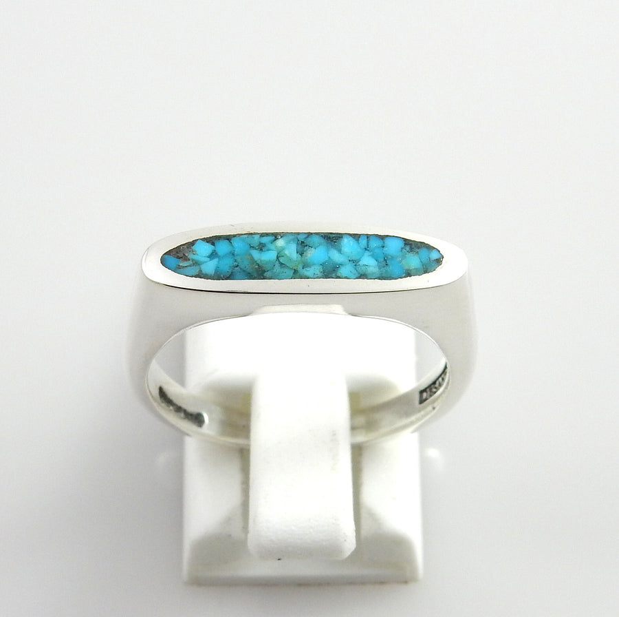 Unique Sterling Silver Blue Turquoise Chip Inlay ring, Silver Blue Turquoise Chip Inlay Ring, Sterling Blue Turquoise Inlay Ring size 9