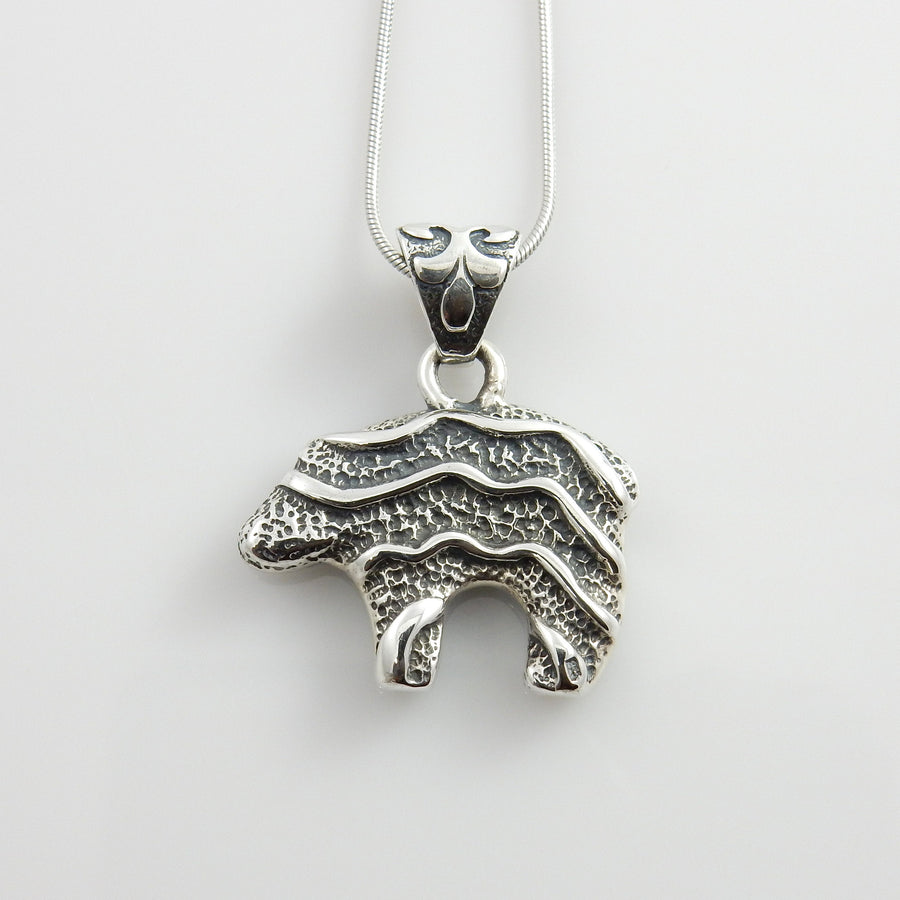 Sterling Silver Blue Turquoise Inlay Bear Pendant