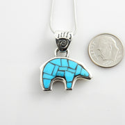 Sterling Silver Blue Turquoise Mosaic Inlay Bear Pendant