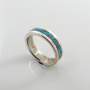 Unique Sterling Silver Blue Turquoise Mosaic Inlay ring, Silver Blue Turquoise Mosaic Inlay Ring, Sterling Turquoise Inlay Ring size 9.75