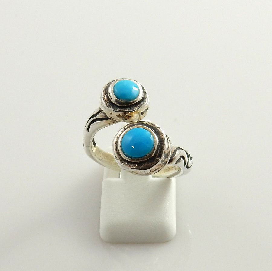 Unique Sterling Silver Blue Turquoise Inlay ring, Sterling Silver Sleeping Beauty Inlay Ring, Turquoise Silver Inlay Designer Ring size 8