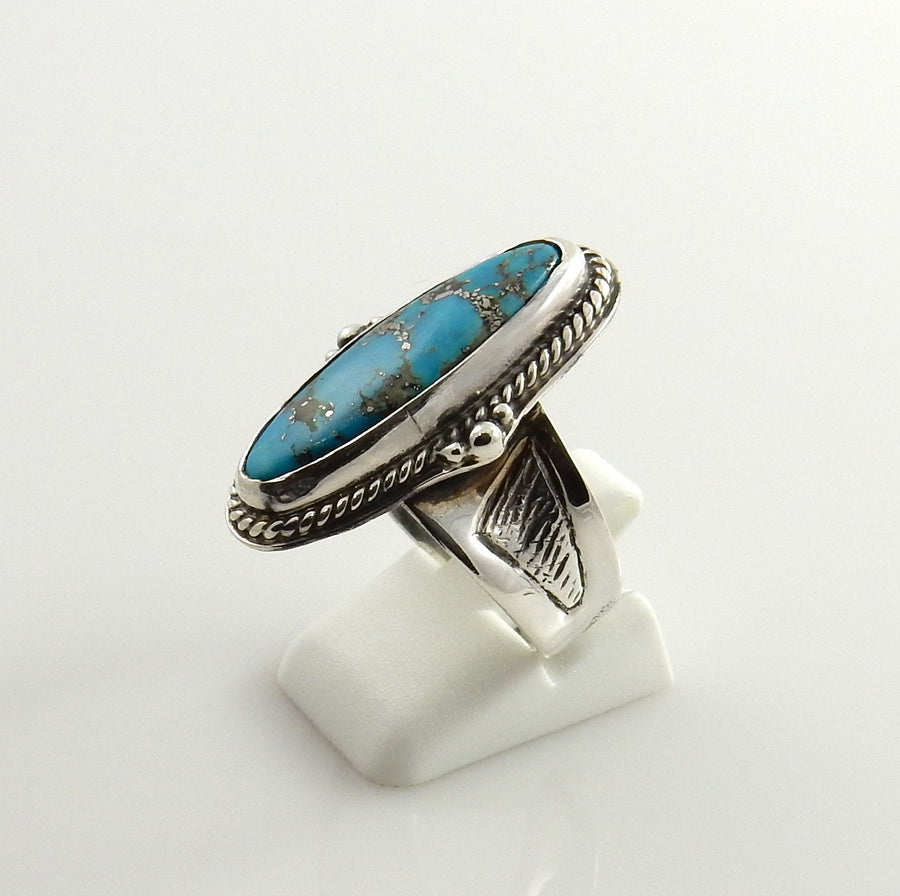 Southwestern Handmade Blue Turquoise Sterling Silver Ring, Silver Unique Handmade Turquoise Ring, Silver Turquoise Unique Ring Size 8.75