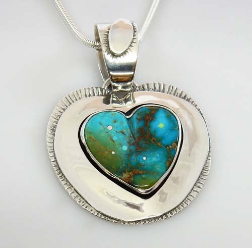 One of a Kind Sterling Silver Royston Turquoise Heart Pendant