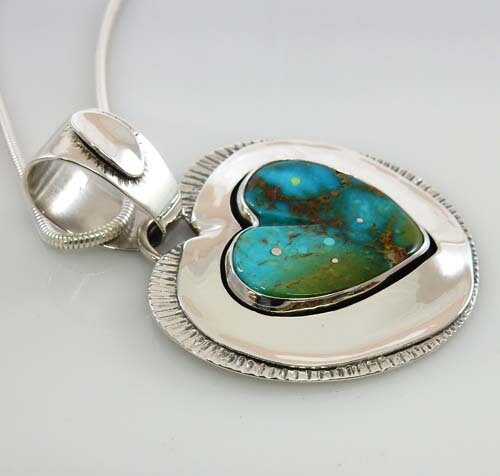 One of a Kind Sterling Silver Royston Turquoise Heart Pendant