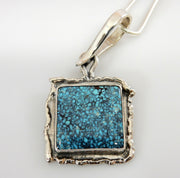 One of a Kind Sterling Silver Blue Spiderweb Turquoise Pendant