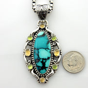 Sterling Silver Tibetan Turquoise Peridot Citrine Pendant