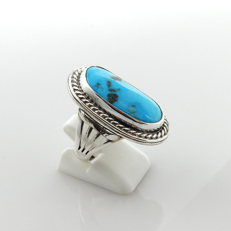 Southwestern Handmade Blue Turquoise Sterling Silver Ring, Silver Unique Handmade Blue Turquoise Ring, Silver Turquoise Unique Ring Size 8