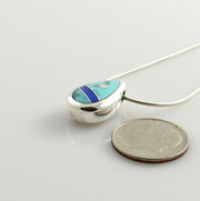 Silver turquoise lapis inlay floating pendant, sterling silver turquoise lapis pendant, inlay jewelry pendant, blue turquoise unique pendant