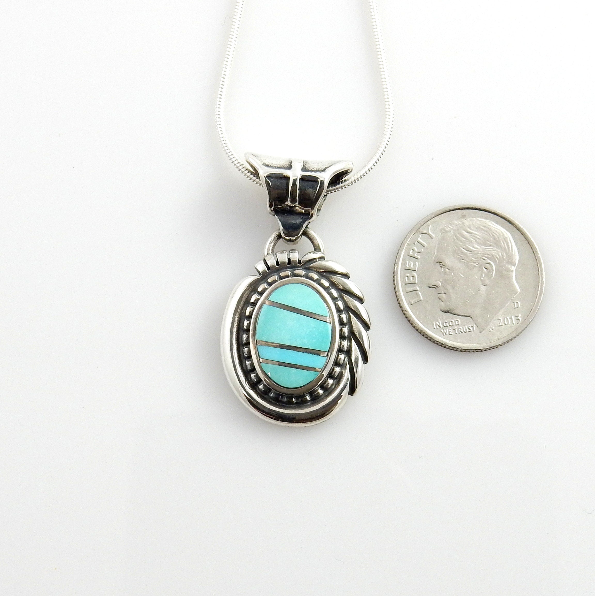 Silver blue turquoise inlay pendant, sterling silver turquoise pendant, handmade inlay jewelry pendant, blue turquoise unique inlay pendant