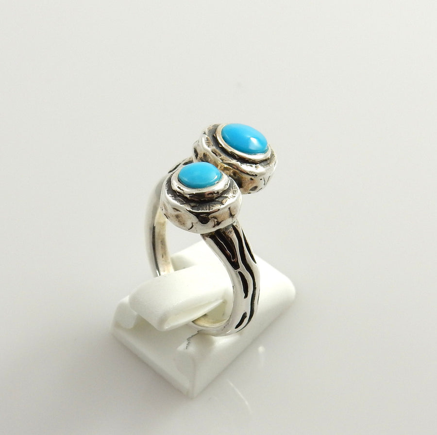 Unique Sterling Silver Blue Turquoise Inlay ring, Sterling Silver Sleeping Beauty Inlay Ring, Turquoise Silver Inlay Designer Ring size 8