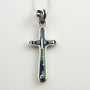 Sterling Silver Mosaic Turquoise Lapis Inlay Cross Pendant