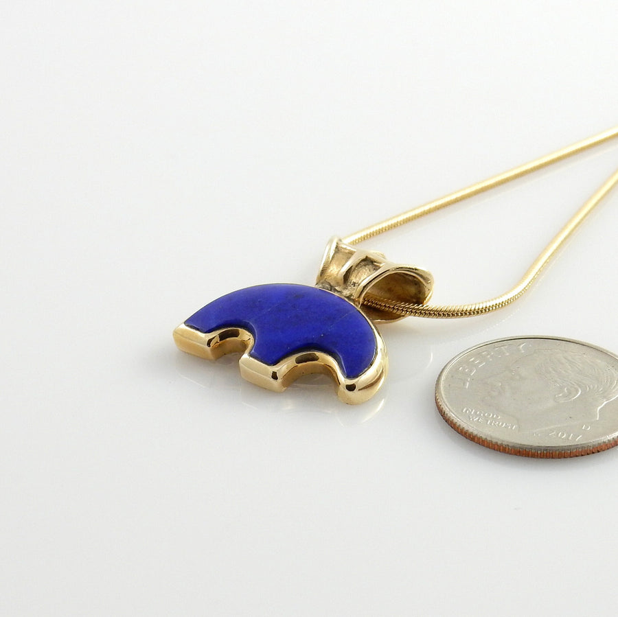 One of a Kind Handcrafted Lapis Gold Bear Pendant, Modern 14kt Yellow Gold Lapis Lazuli Bear Pendant, Yellow Gold Lapis Inlay Bear Pendant