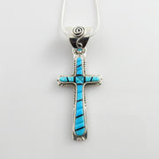 One of a Kind Sterling Silver Turquoise Onyx Inlay Cross Pendant