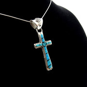 One of a Kind Sterling Silver Turquoise Onyx Inlay Cross Pendant