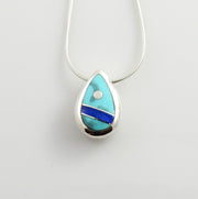 Silver turquoise lapis inlay floating pendant, sterling silver turquoise lapis pendant, inlay jewelry pendant, blue turquoise unique pendant