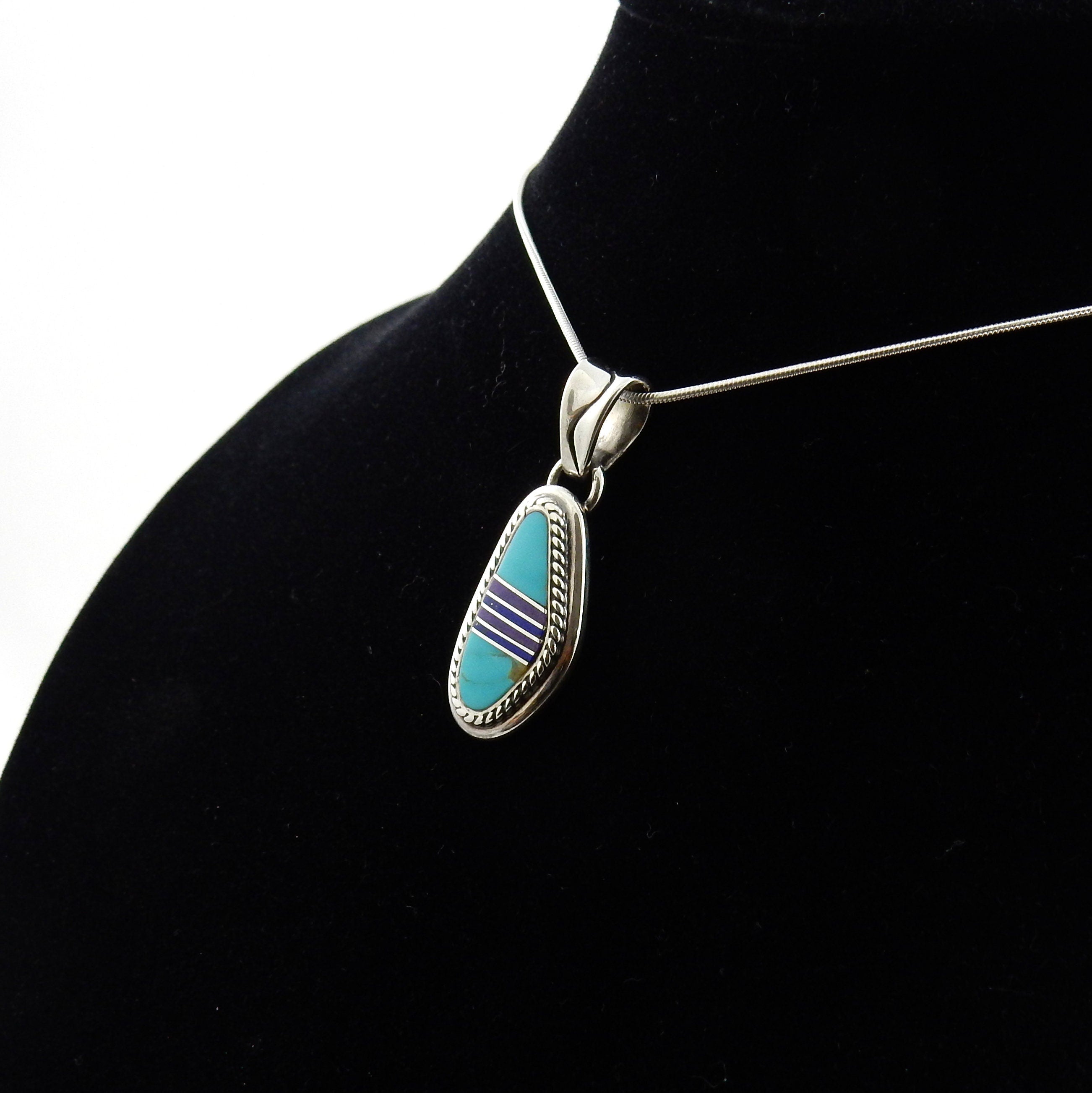 Silver turquoise lapis sugilite inlay pendant, sterling silver turquoise lapis pendant, sugilite pendant, blue turquoise inlay pendant